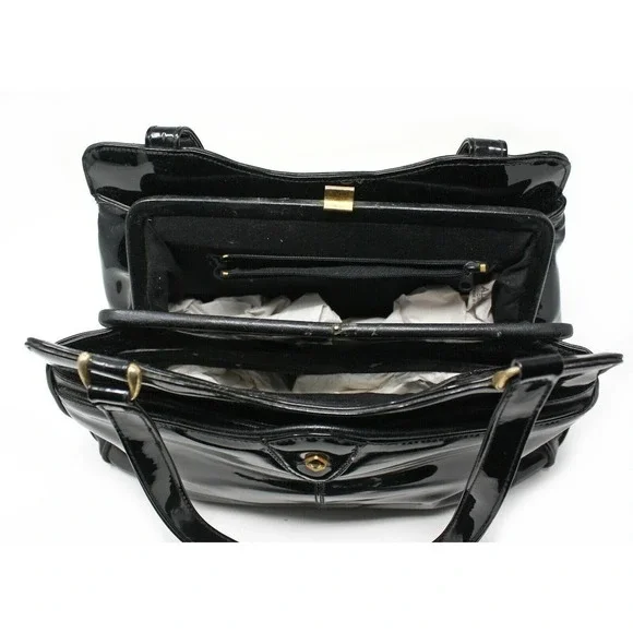 Vintage Almondo Originals Black Patent Leather Style Purse Handbag - Hey Viv - Picture 5 of 6